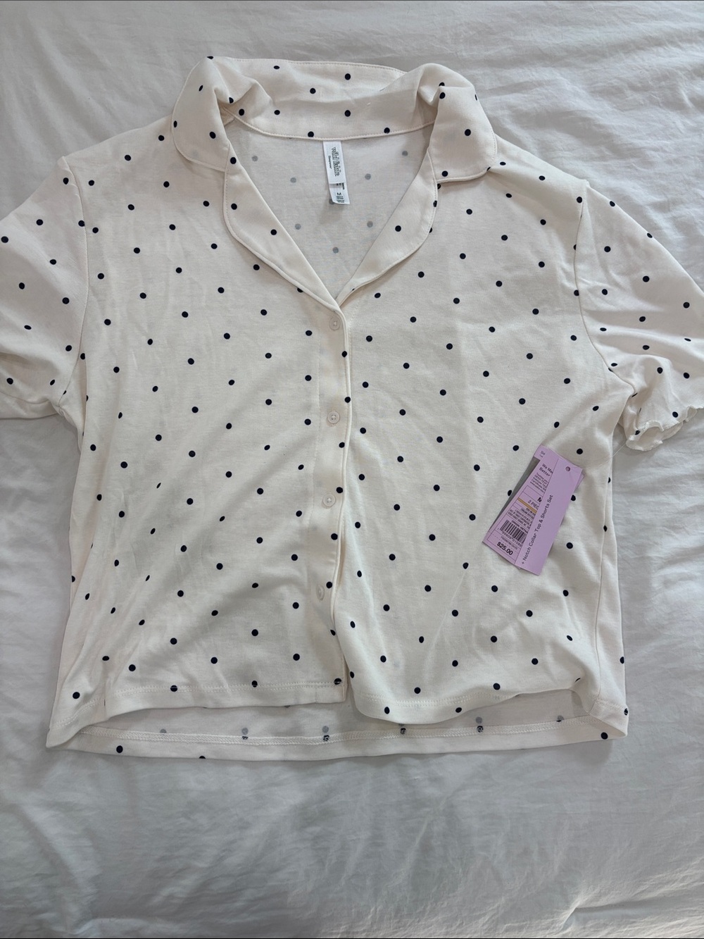 wild fable Cream Short Sleeve Button-Front Polka Dot Top